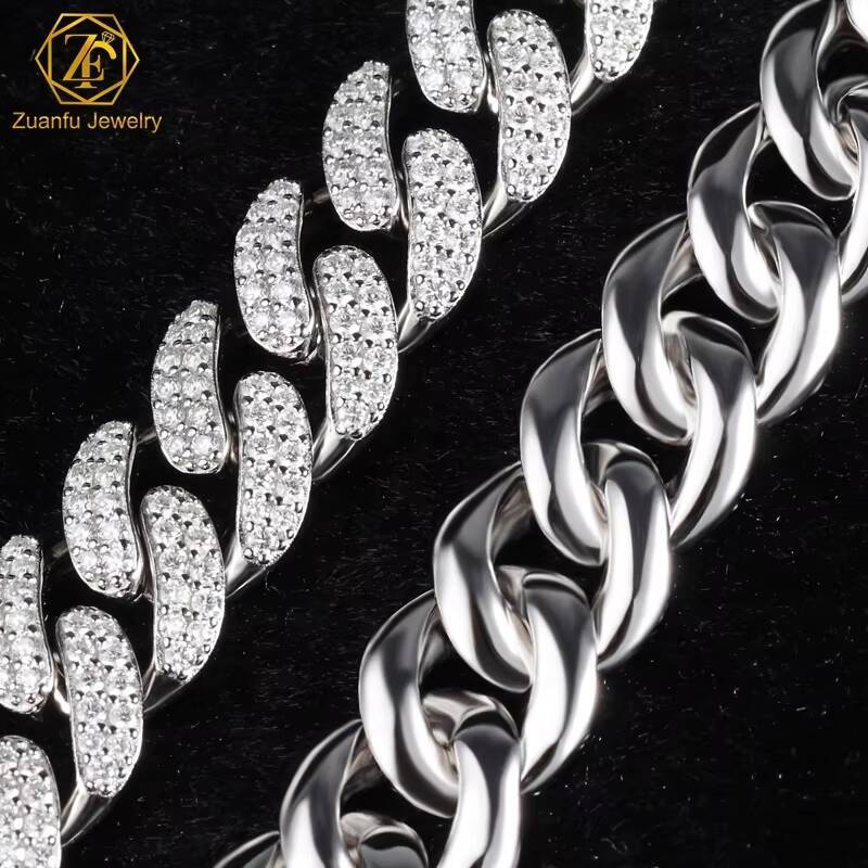 2 Rows Moissanite Prong Cuban Link Chain Necklace 12mm 15mm 925 Sterling Silver Iced Out Moissanite 8mm 20 Cuban Link Chai