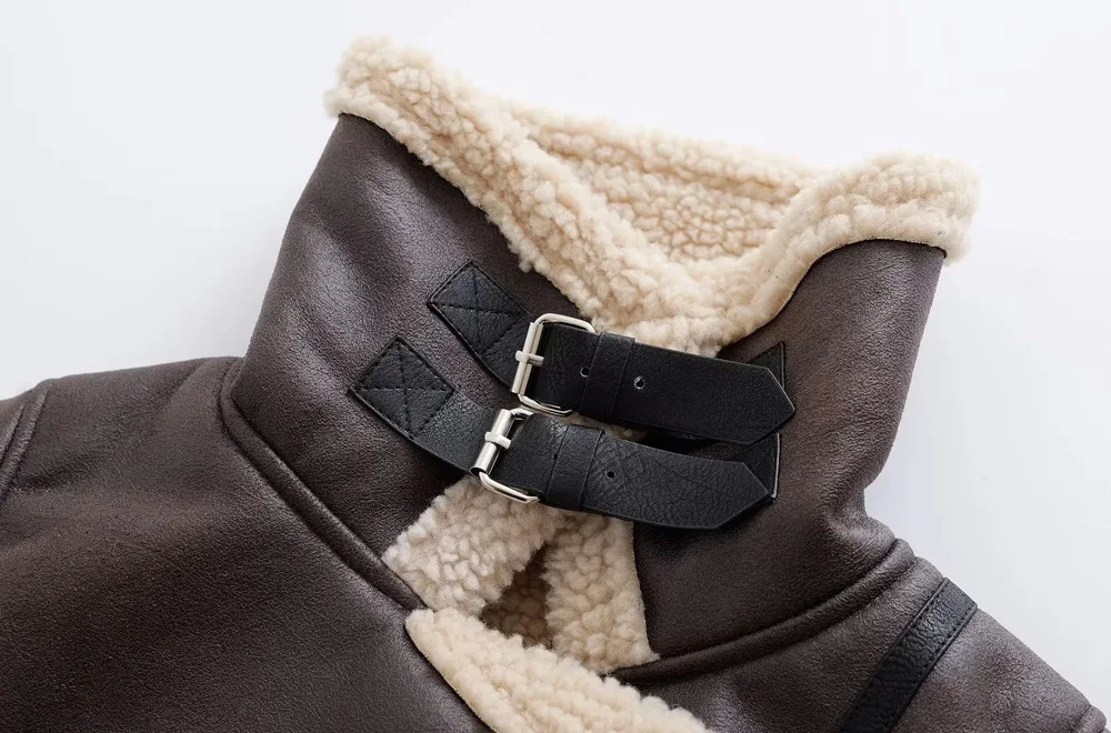 Womens Thick Warm Faux Suede Jacket with Belt Long Sleeve Front Zipper Female Outerwear Chic Tops Winter Fashion 251105