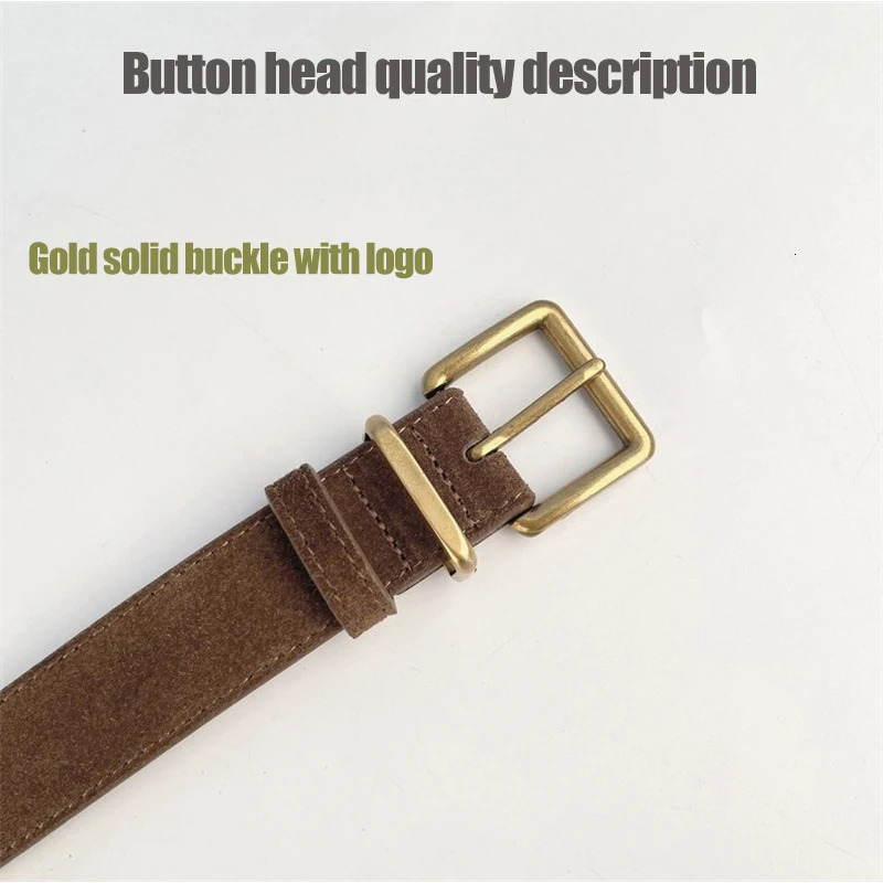 Double Genuine Leather Belt for Women Cowhide Suede Belts with Trendy Square Alloy Buckle Ideal for Dresses and Jeans 251110