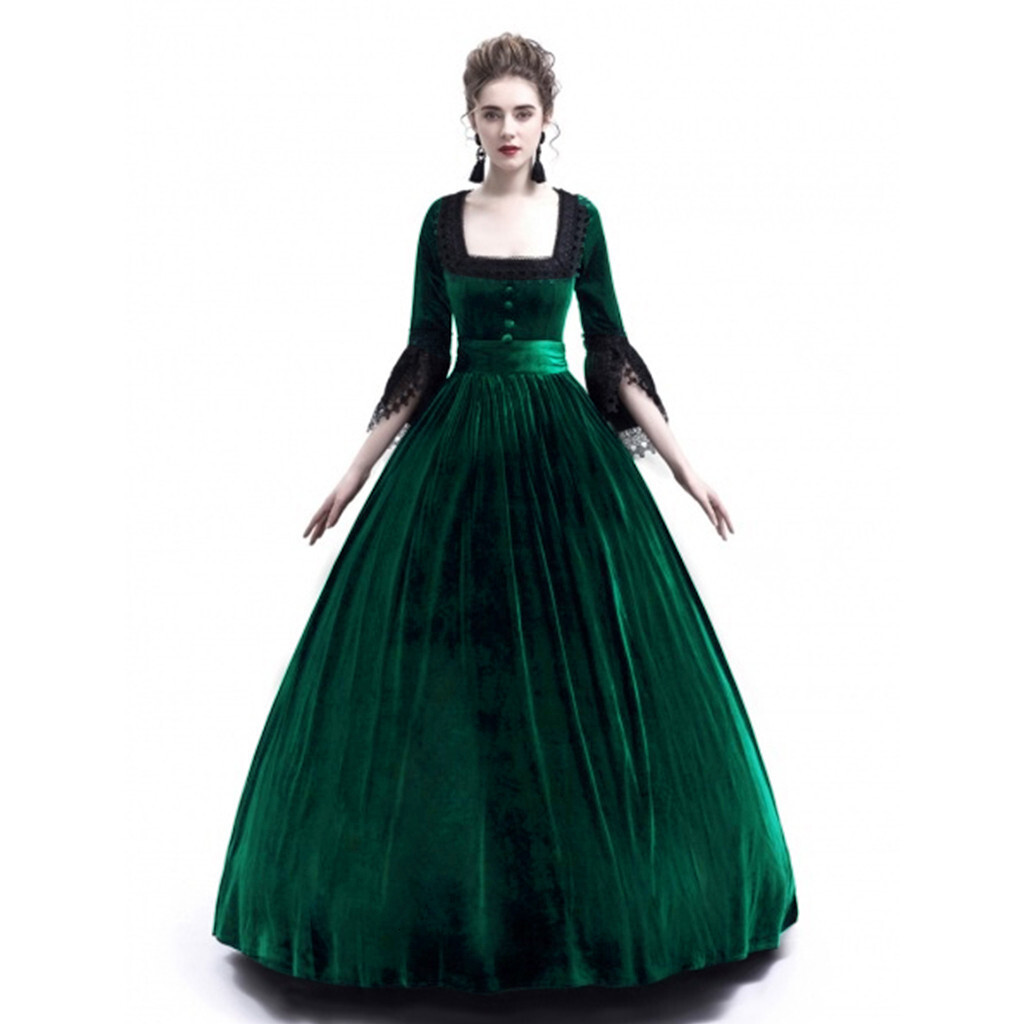 Autumn and Winter Women's end Solid Color Medieval Court High Waist Long Dress