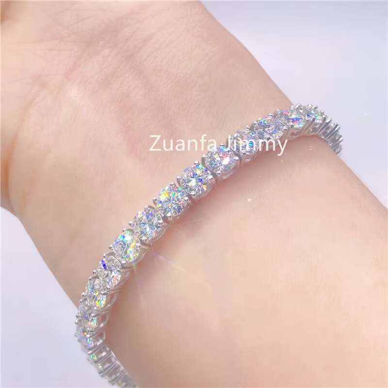 Double Safety Clasps 925 Sterling Silver Man Luxury Jewelry 5mm Stone Cluster 50 Pointers Moissanite Bracelet