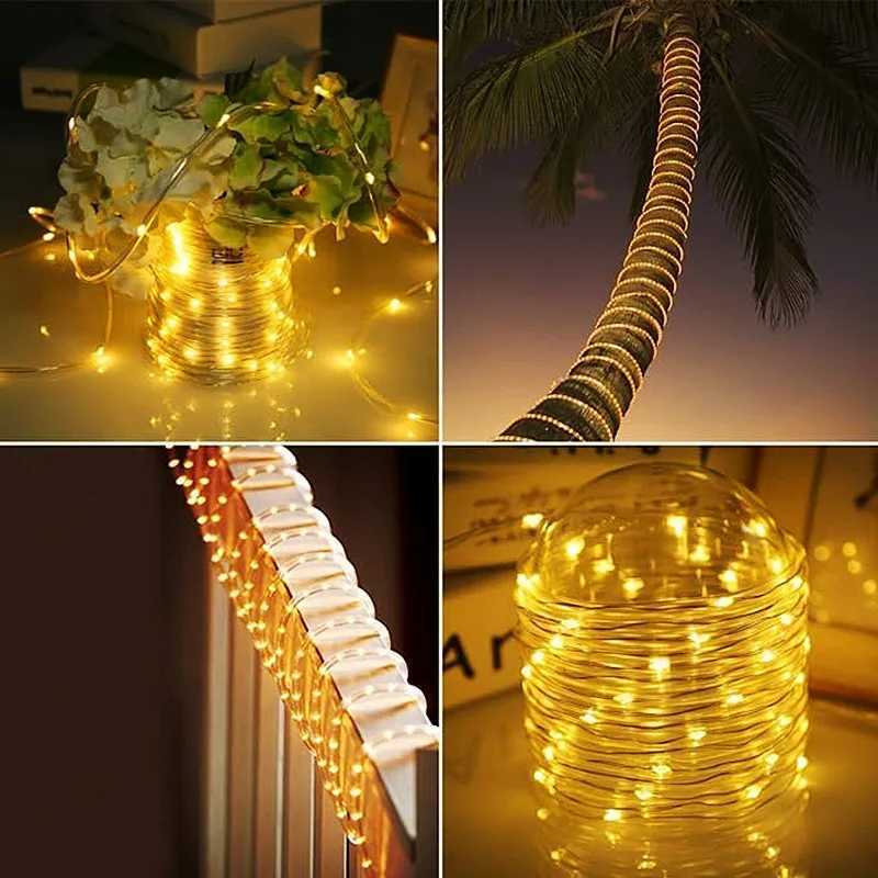 Christmas Solar String Lights Outdoor Waterproof LED Strip Rope Tube Lamp Christmas Fairy Garland String Lights for Garden Tree Yard Fence Y251111