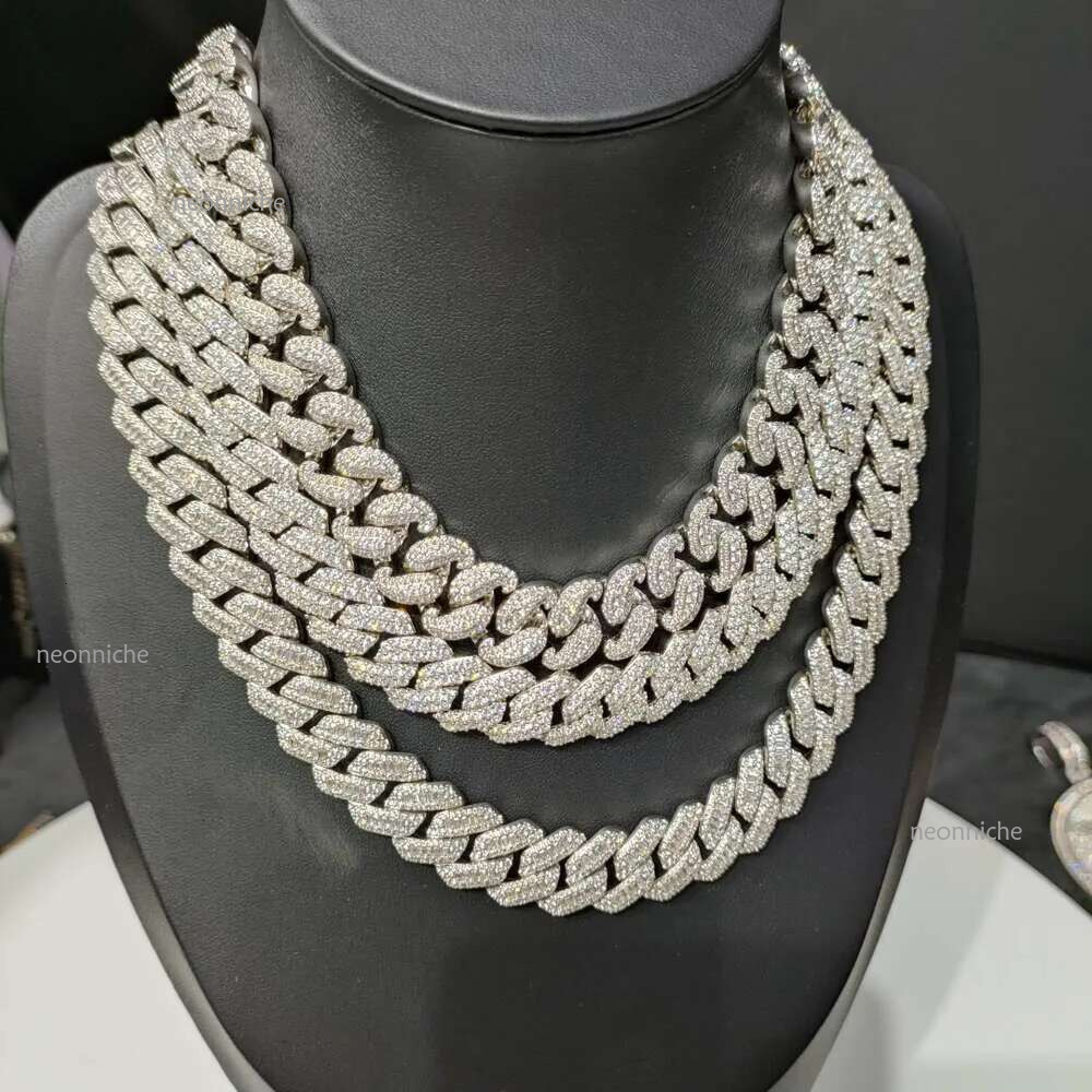 20mm Hip Hop Vvs Moissanite Dia k Mens Jewelry Oem Sier Iced Out Cuban Chain