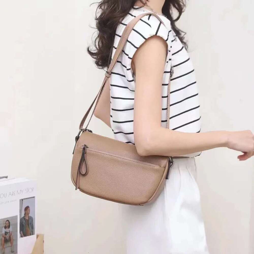 First Layer Cowhide Cow Leather Women's Fashionable Single Shoulder Crossbody Bag Ladies' Solid Color High Quality Handbag