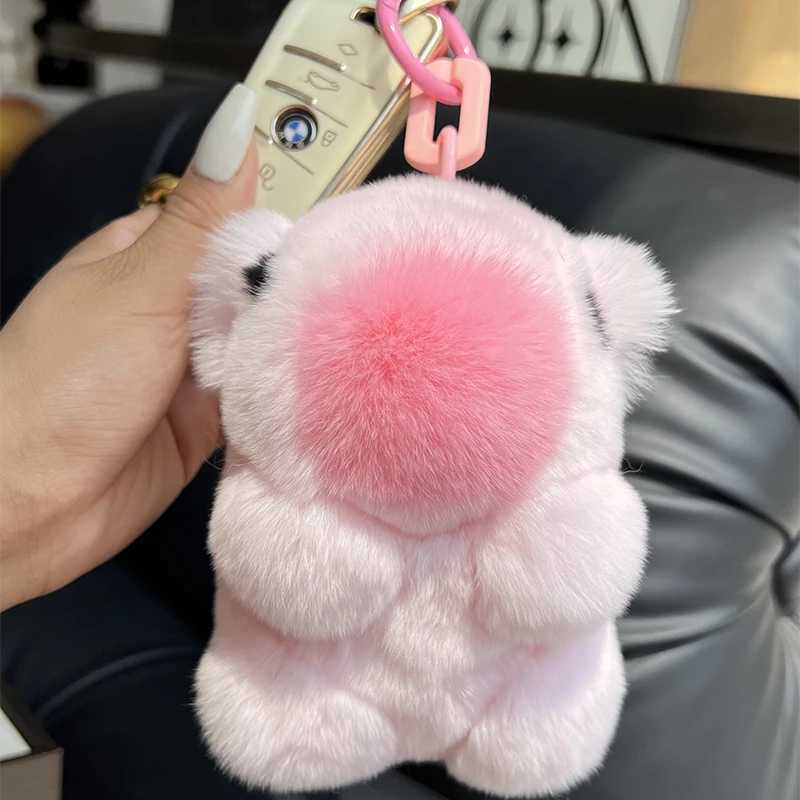 Luxury real Rex rabbit fur capybara Penant keychain cute female puppy bag car keyring charming decoration childrens jewelry pavilion gift W250411