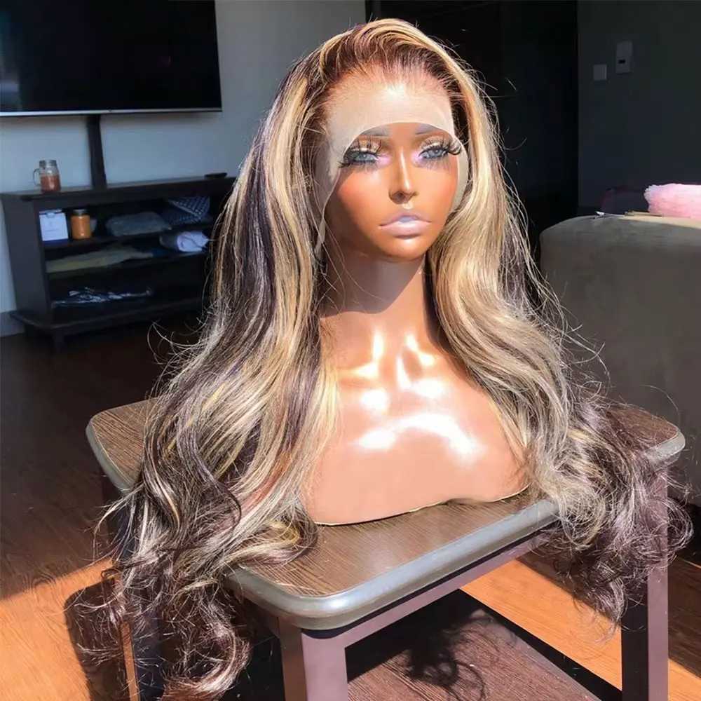 P4/27 Honey Blonde 360 Full HD Lace Frontal Wig 30 Inch Straight Lace Front Wigs Highlight Glueless Wig Human Hair Pre PluckedT251111
