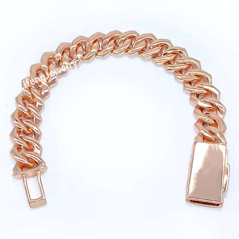 Lifeng Jewelry Ice 14mm 2 Rows VVS Moissanite Cuban Link Chain Rose Gold HipHop 925 Sterling Silver Diamond Moissanite Bracelet