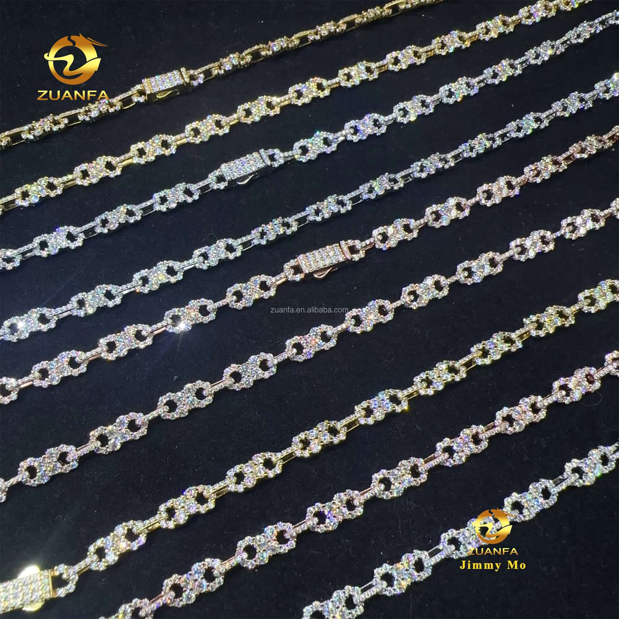 Drop Shipping Hot Selling New Design 925 Silver Iced Out Jewelry VVS1 Moissanite Diamond Infinity Cuban Chain Bracelet Set Men