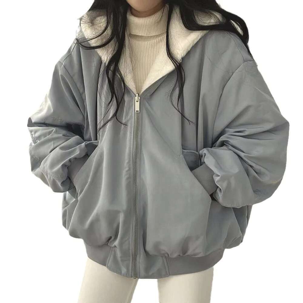 Women Add Veet Thick Fleece Cotton Pad Parkas Casual Korea Long Sleeve Zip Loose Autumn Female Coats Hyfzc-Hyy-5523