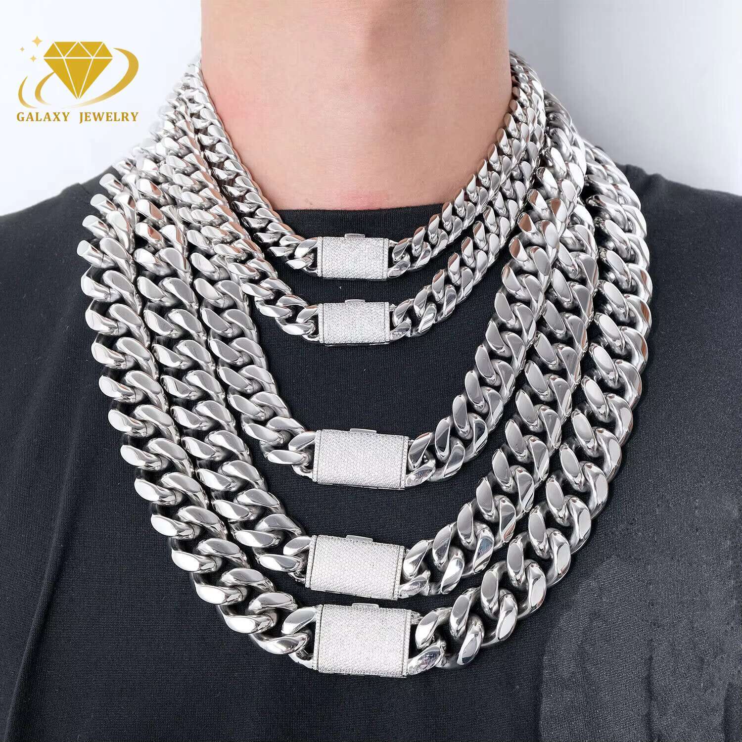 Hip Hop Jewelry Mens Punk 16mm 18mm 20mm Big Heavy Chunky Collar Thick Moissanite Clasp Solid 925 Silver Cuban Link Chain