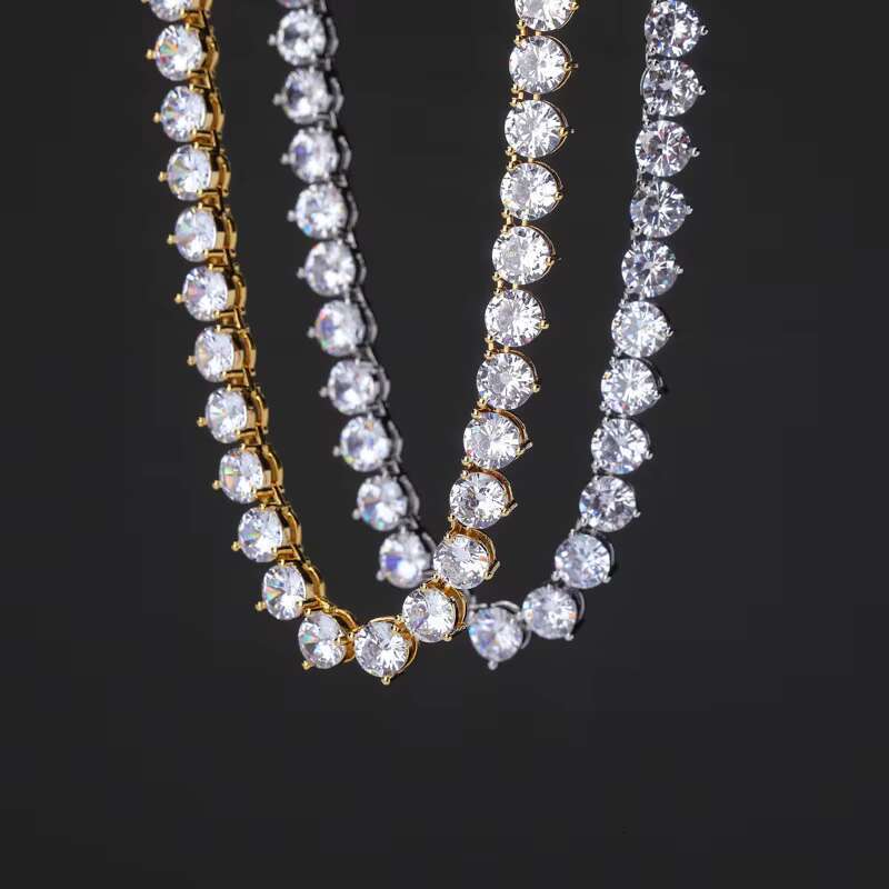 New Design Fine Jewelry Necklace 3mm 4mm 925 Sterling Silver Round Cut VVS Moissanite Diamond 3 Prongs Tennis Chain Bracelet