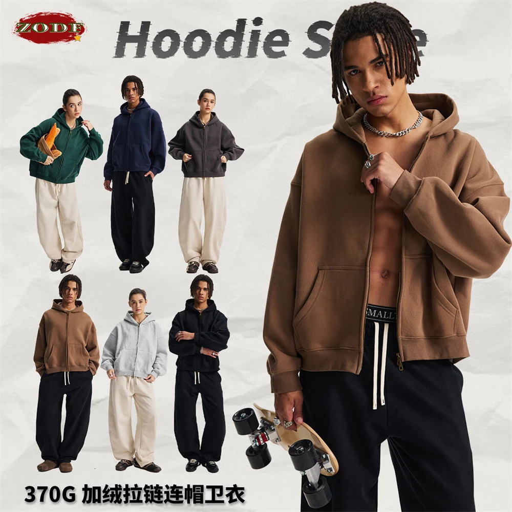 ZODF Trendy Winter Man Solid Fleece Boxy Hoodies Unisex 350gsm Double Head Zipper Hooded Sweatshirts Coat HY1122 251110