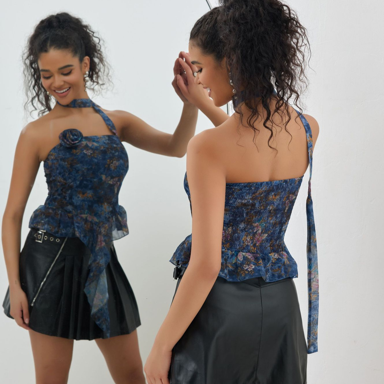 Ins style summer new fashionable and sexy three-dimensional flower strapless ruffle edge pure desire short ribbon vest