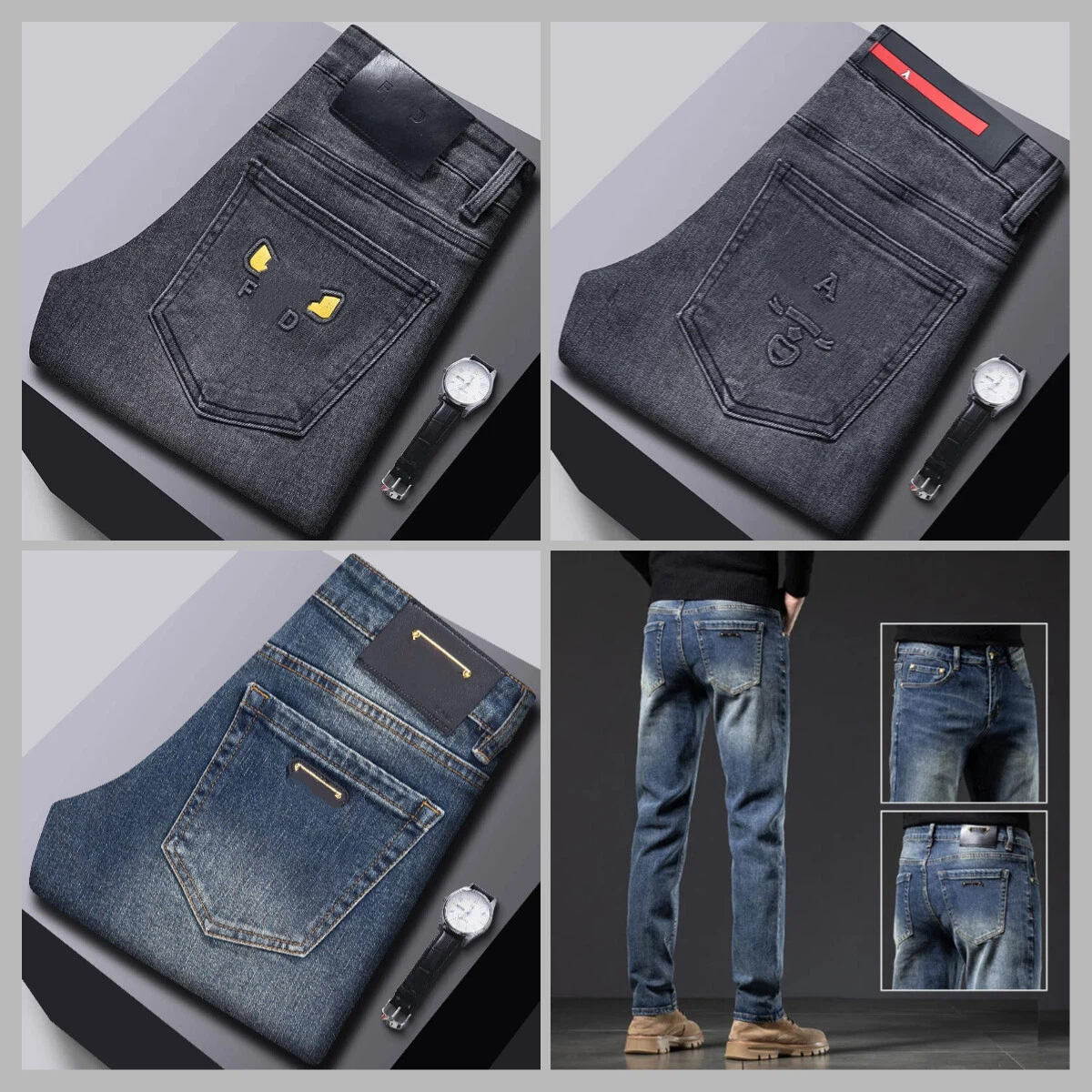 Designer Jeans For Mens Business High Quality Slim Fit Cotton Vintage Denim Pants Formal Office Trendy Embroidery Streetwear