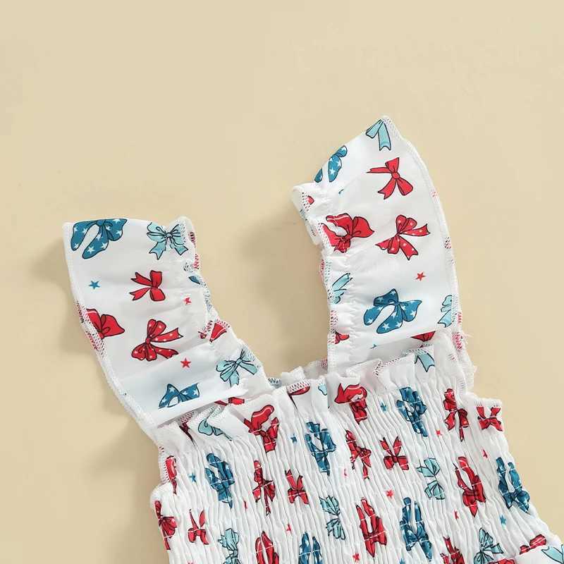 Cute girl floral print ruffled sleeves jumpsuit childrens summer full body hanging pants bow tie setXJ250410