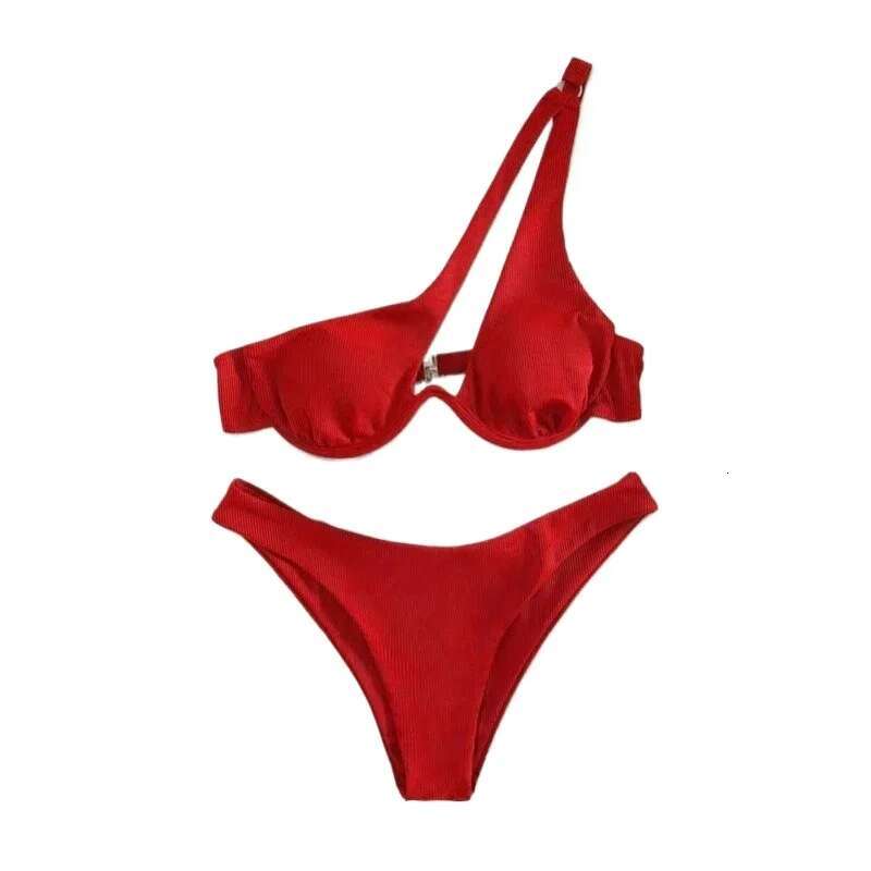 New Sexy Bikini 2025 Solid Swimsuit Women One Shoulder Swimwear Push Up Biquini Brazilian Bathing Beachwear Swimming Suit