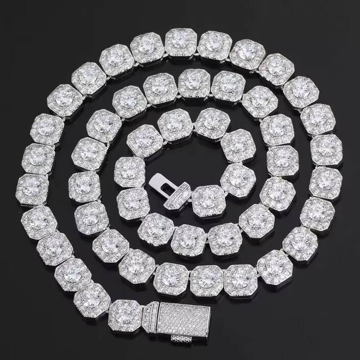 14mm 2ct D VVS1 Grade Big Moissanite Tennis Chain Necklace Iced Mossanite Jewelry