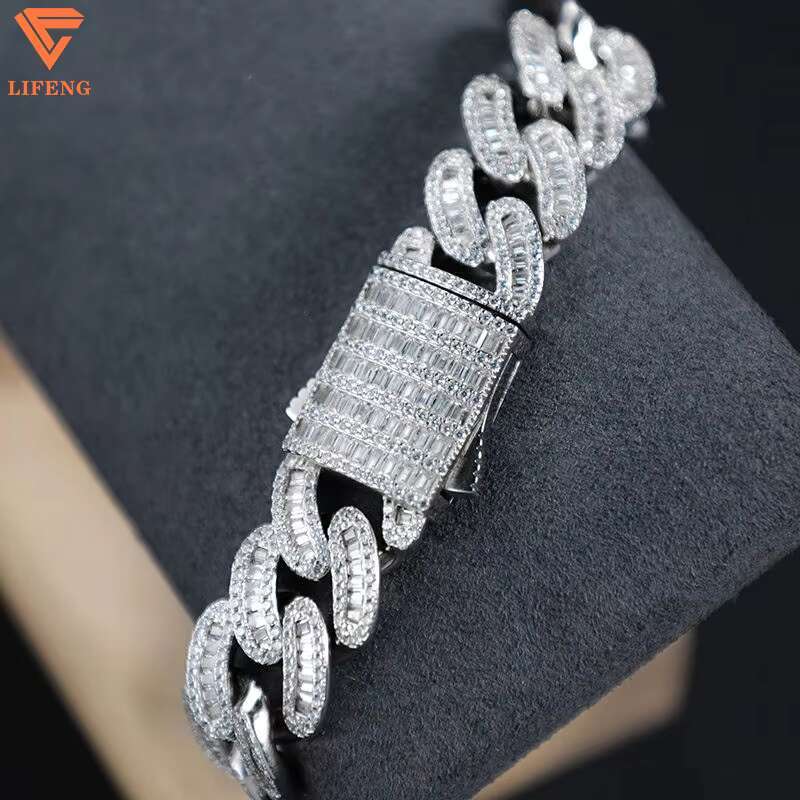 Trend Pop Sale Fine Chain Link Bracelets Square Cut Moissanite Dense Mosaic Diamonds 925 Sterling Silver VVS Hip Hop Jewelry Men