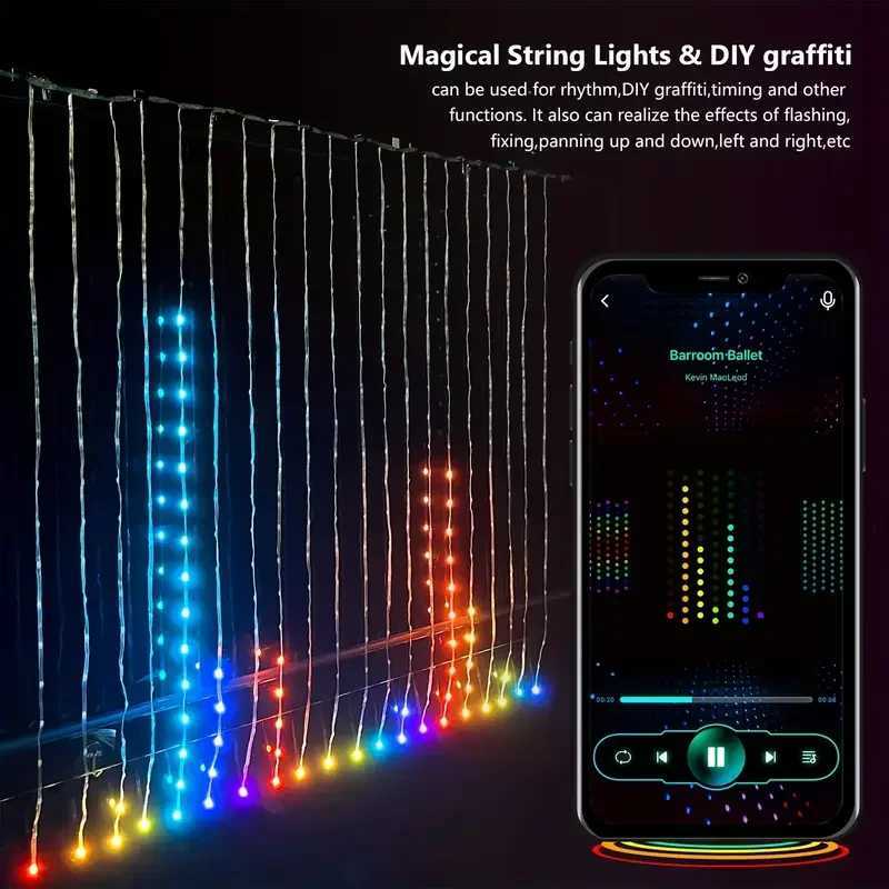 Christmas LED RGB Smart Curtain Lights with Music App Controls Fairy Light DIY String Lamp Party Window Curtain Bedroom Christma Deco Y251111