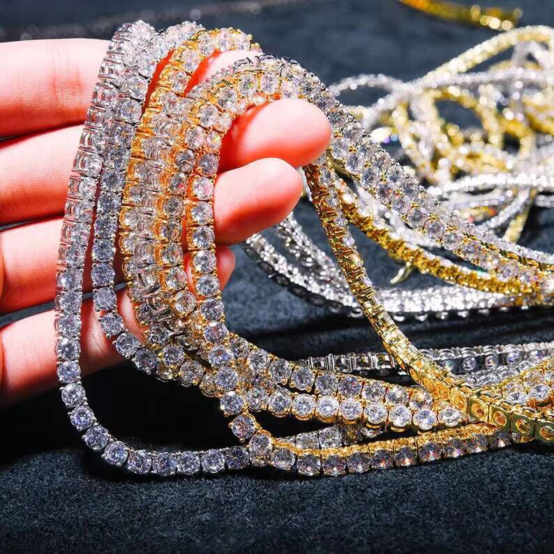 Custom 3mm Iced Out Tennis Chain Diamond White/Yellow Gold Plated 925 Sterling Silver Moissanite Tennis Chain