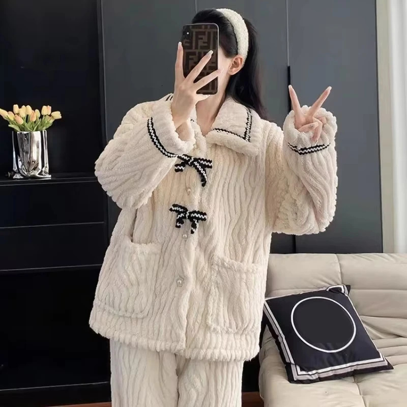 2Pcs/set womens pajamas autumn and winter students home wear padded and thickened warm princess clothes womens clothing 251106