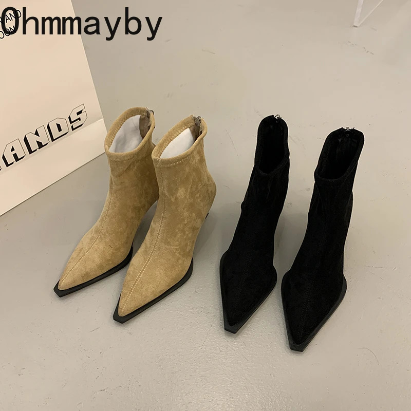 Suede Pointed Toe Women Ankle Boots Autumn Winter Ladies Elegant High Heel Short Botas Zapatos De Mujer 251110