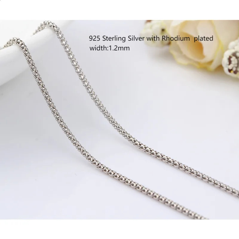 1.2mm thin 35cm-90cm genuine 925 sterling silver popcorn chain necklace for womens jewelry girl Coril Cori 14-32 inch Italian necklace 250408