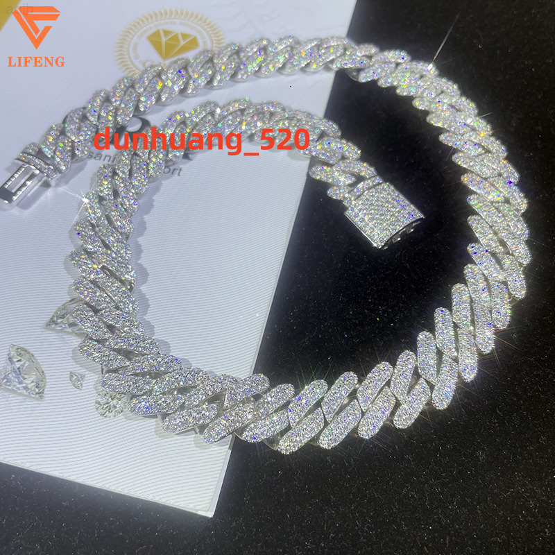 14mm Fashion Jewelry Iced Out Vvs Moissanite Necklaces 925 Sterling Silver Hip Hop Cuban Link Chain
