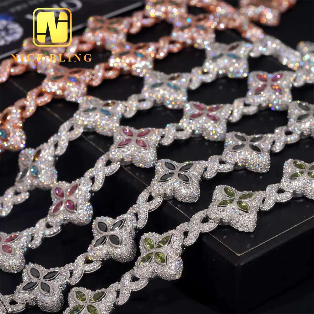 New Fashion Sells Well 925 Sterling Silver Marquise Flower Design Hip Hop Jewelry Iced Out Moissanite Infinity Bracelet Men
