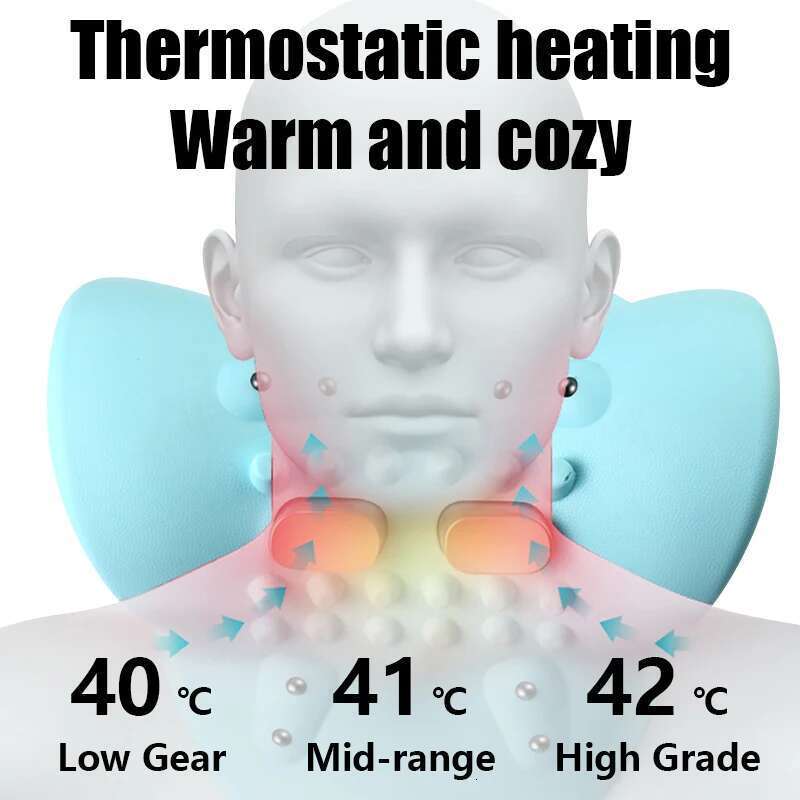 Electric Cervical Massager Neck Stretcher Pulse Heating Pain Relif Chiropractic Traction Head Acupoint Massage Pillow