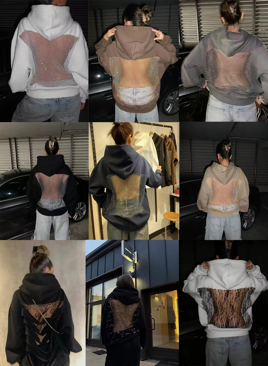 and Sweet Sexy Backless Mesh Hoodie Y2K Womens Fashion Casual Transparent Mesh Oversized Hoodie Pullover Jacket 251106