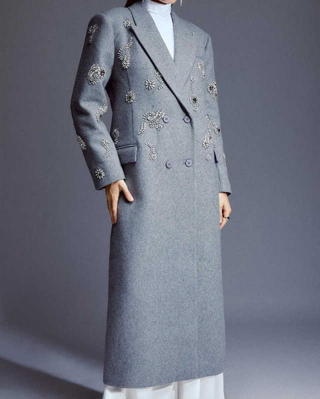 Design Women Cashmere Overcoat 1 Piece Crystals Decoration Coat Lady Office Commute Formal Occasion Jacket Customized