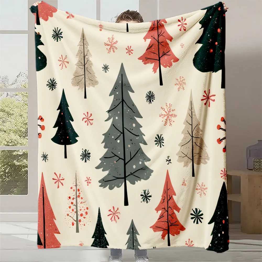 1pc Plush Quilted Christmas Tree Snowflake Blanket - Green/Red/Beige/Golden Winter Bedspread with Soft Cushioning All-Season C251111
