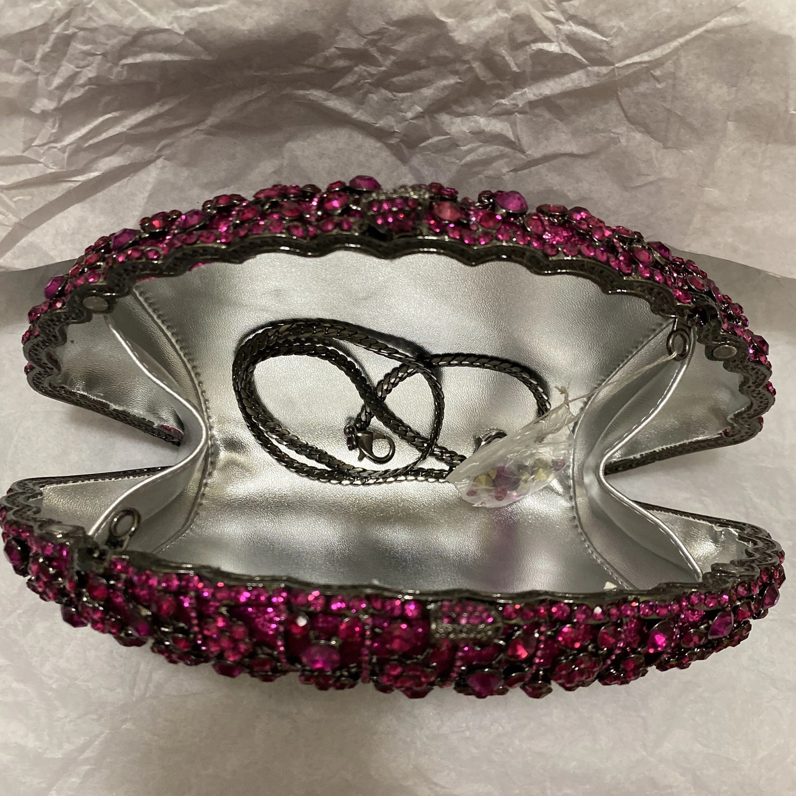 Fuchsia Pink Rhinestone Evening Bags Fan Women Diamond Wedding Purses Crystal Party Minaudiere Lady Dinner Cocktail Clutches 251106