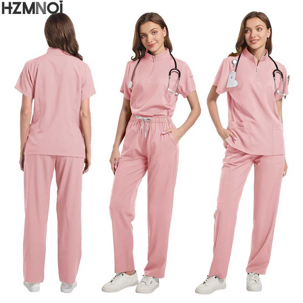 High Quty Spandex Hospital Scrub Set Nursing Scrubs Casual Style Hospital Wear Hospital Surgical Uniforms Women Set X250410