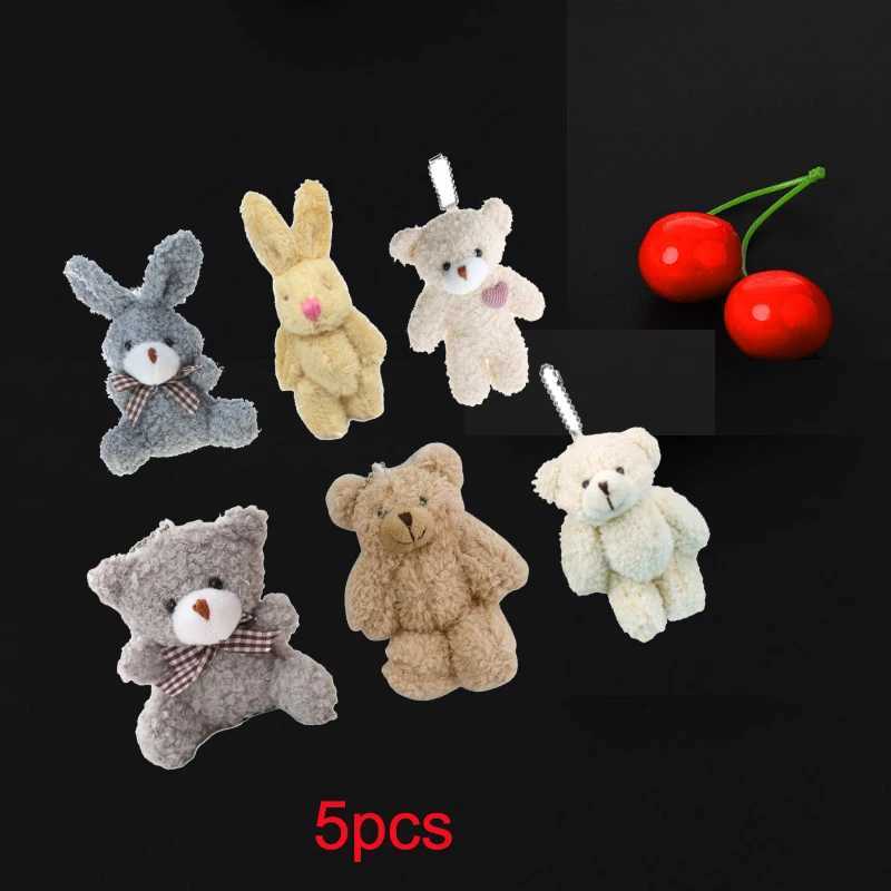 5 pieces of mini rabbit keychain soft cute plush rabbit connector mini bear toy for doll decoration school student backpack filling pendant W250411