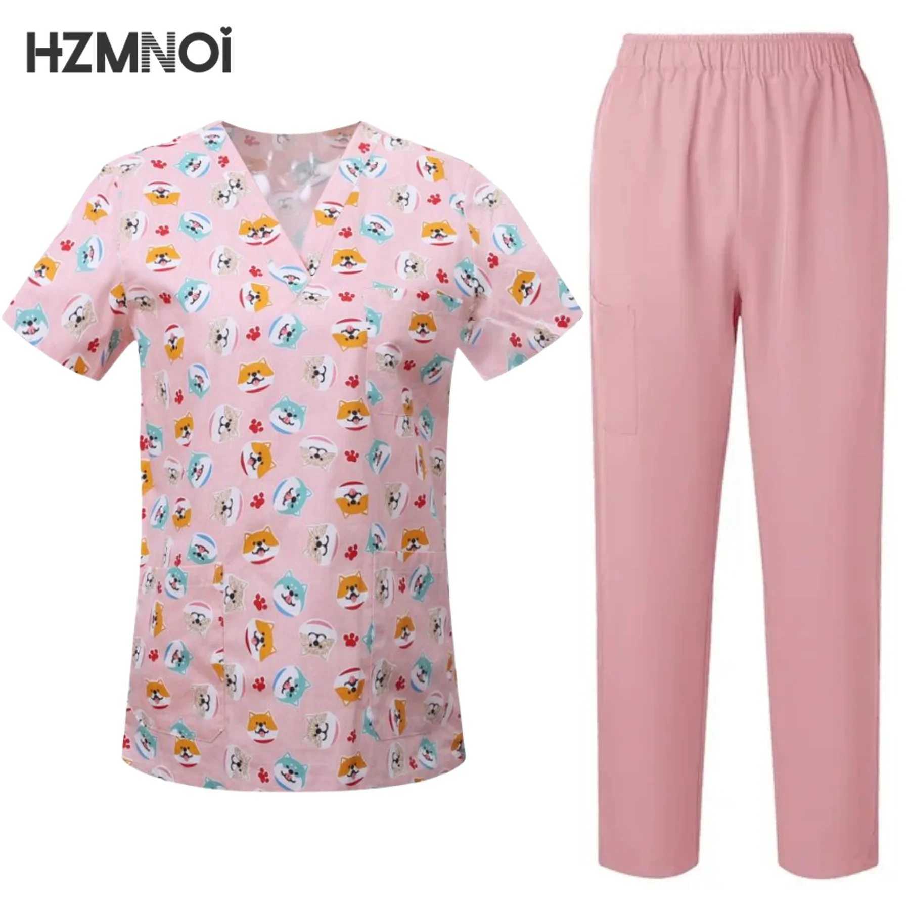 Surgical Uniform Womens Printed Shirt Pocket Pants Medical Matte Set Beauty Sn Work Clothes Clinical Matte Top+Pants Spa Set X2504101