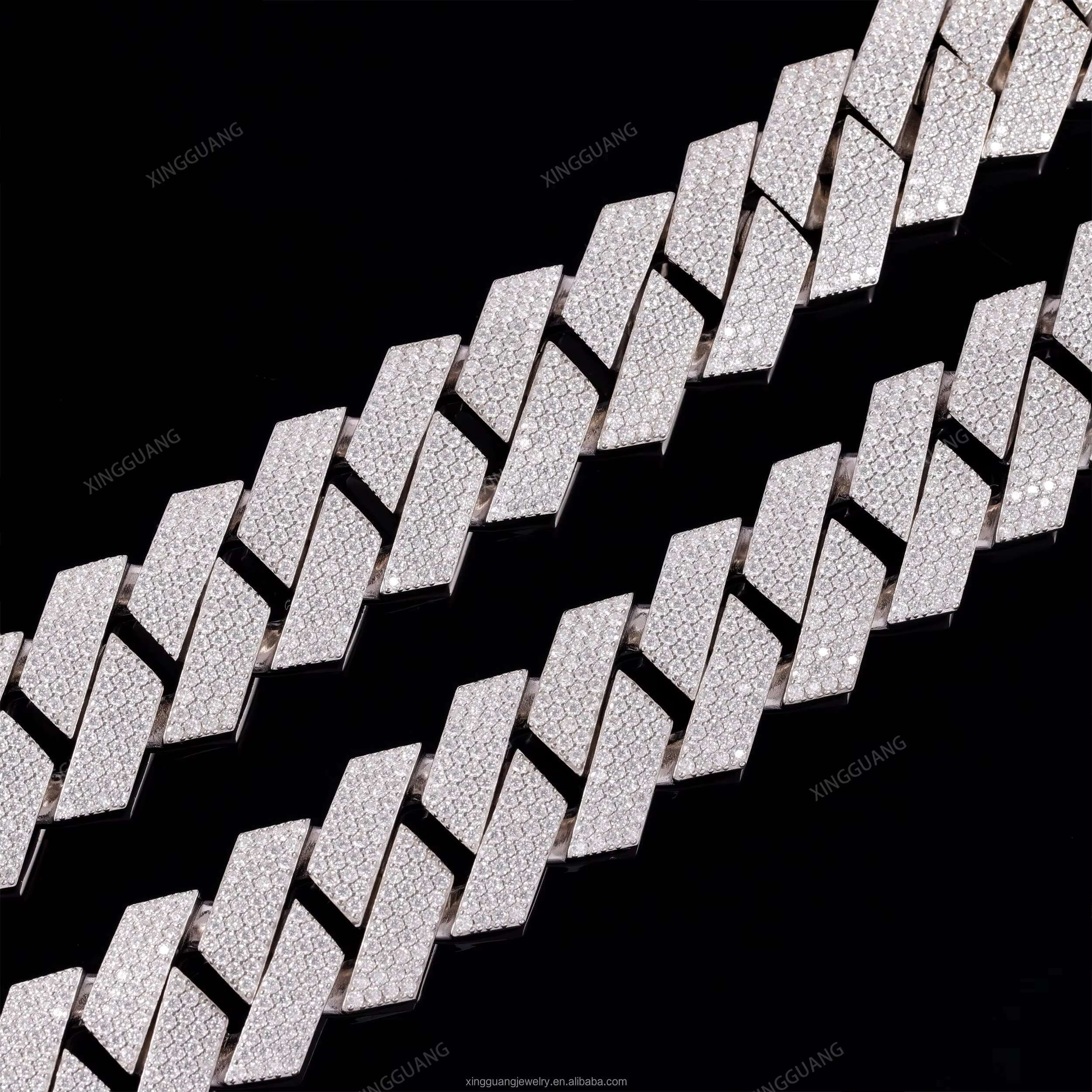 High Quality 100% Pass Diamond Tester Moissanite Cuban Chain 24mm S925 Silver Hip Hop Iced Out Diamond Cuban Link Chain Jewelry