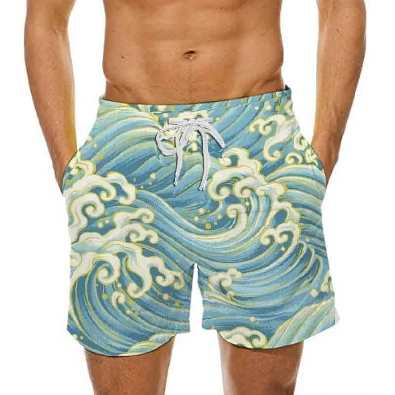 Mens beach shorts swimming sportswear surfboard wave 3D printed fitness shorts mens ultra-fine gym pants surfboard swimsuitW250410
