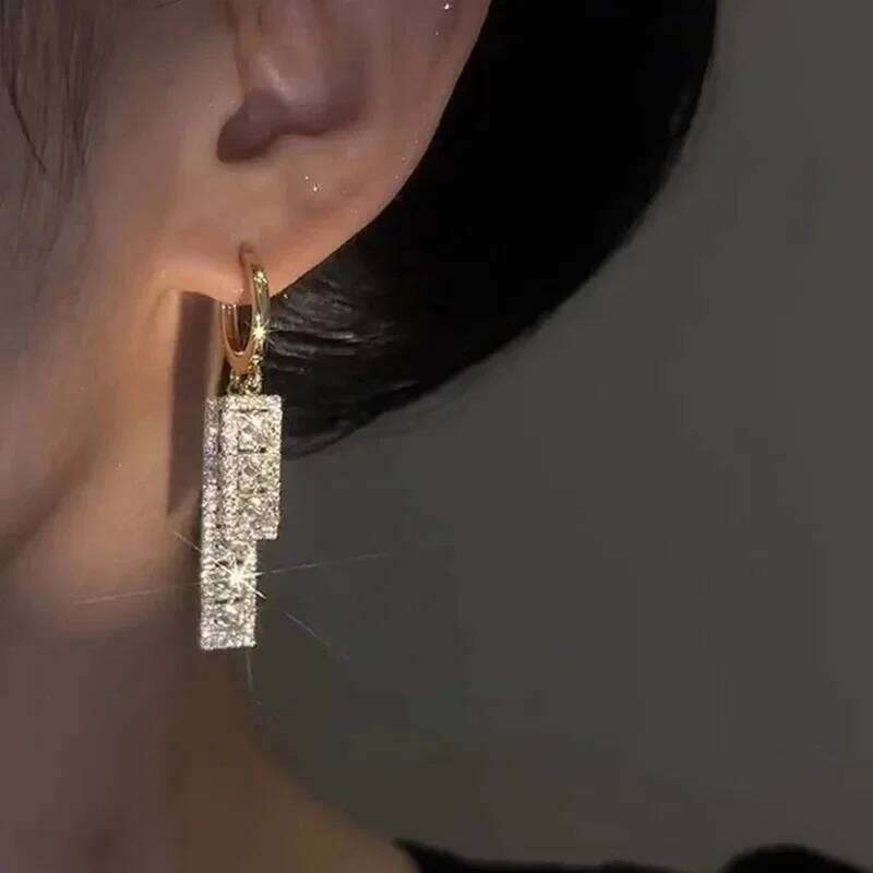 New Fashion Trend Unique Design Elegant And Exquisite Rectangular Zircon Earrings For Women Jewelry Wedding Party Premium Gifts