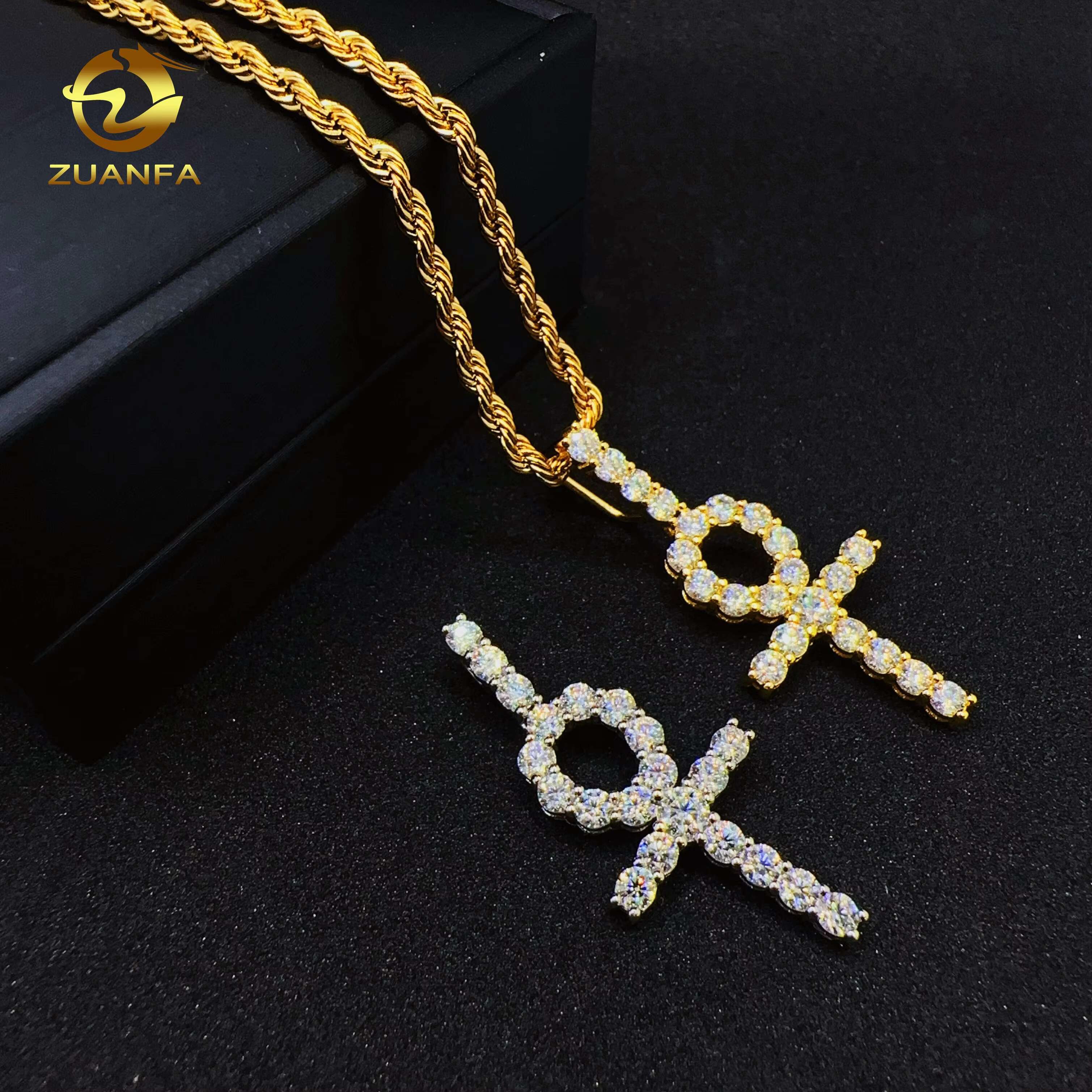 ZUANFA Jewelry 100% Pass Tester Hip Hop 925 Sterling Silver Classics Cross Design Iced Out VVS Moissanite Pendant