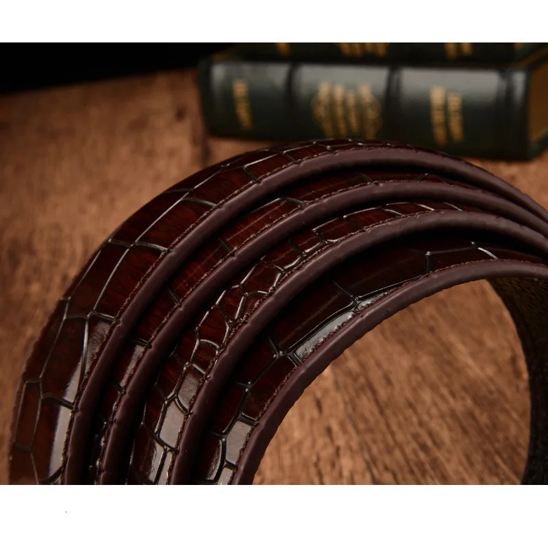 First Layer Crocodile Pattern Genuine Leather 35cm Mens Belt Body for High Quality No Buckle Strap Ceinture 251110