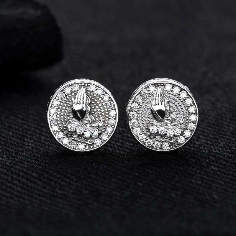 MossanRappr 0.5cttw Moissanite Prayer Hand Shape Stud Earrings 925 Sterling Silver D Color Fashion Hip Hop Jewelry for Women