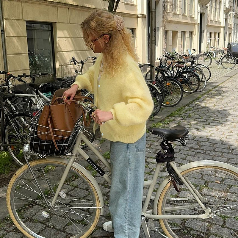 Fall women clothes, women's solid color sweater casual street fashion versatile blouse round neck placket pearl buttons loose---NBJ096