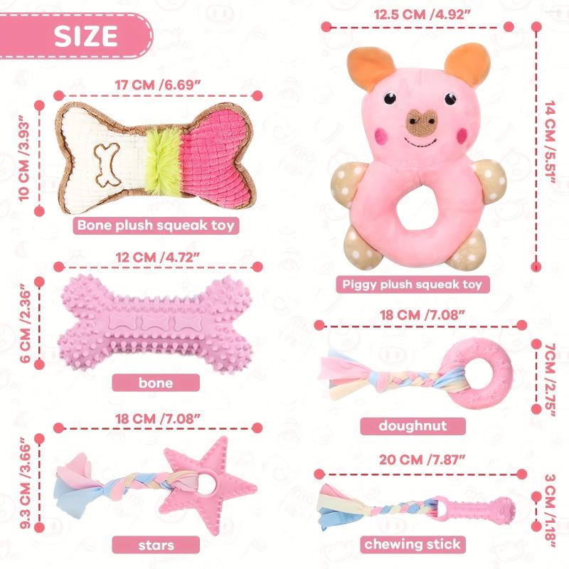 Update 6-Piece Cute Puppy Chew Toy Set - Interactive Pet For Cleaning Teeth With Soft Rubber Toys Puppies