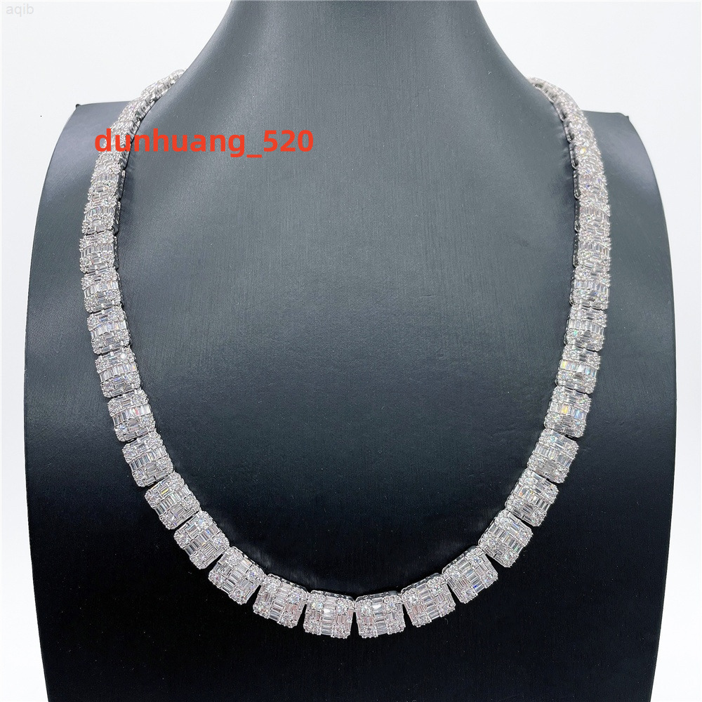Factory Price Iced Out Jewelry Vvs Moissanite Diamond Baguette Cuban Link Chain Necklace Silver 925 Chain Necklace