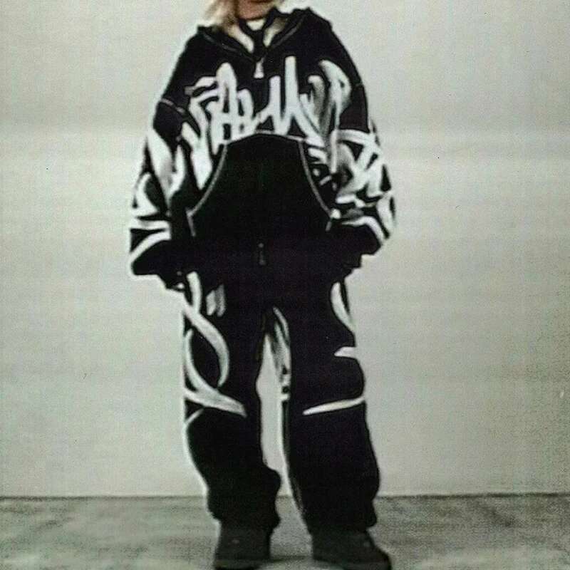 Y2k Women Hooded Shirt Streetwear Tops Print Graphics Men Lovers Hoodie Tracksuit Hip Hop Women's Zip Up Vintage Coats Clothing