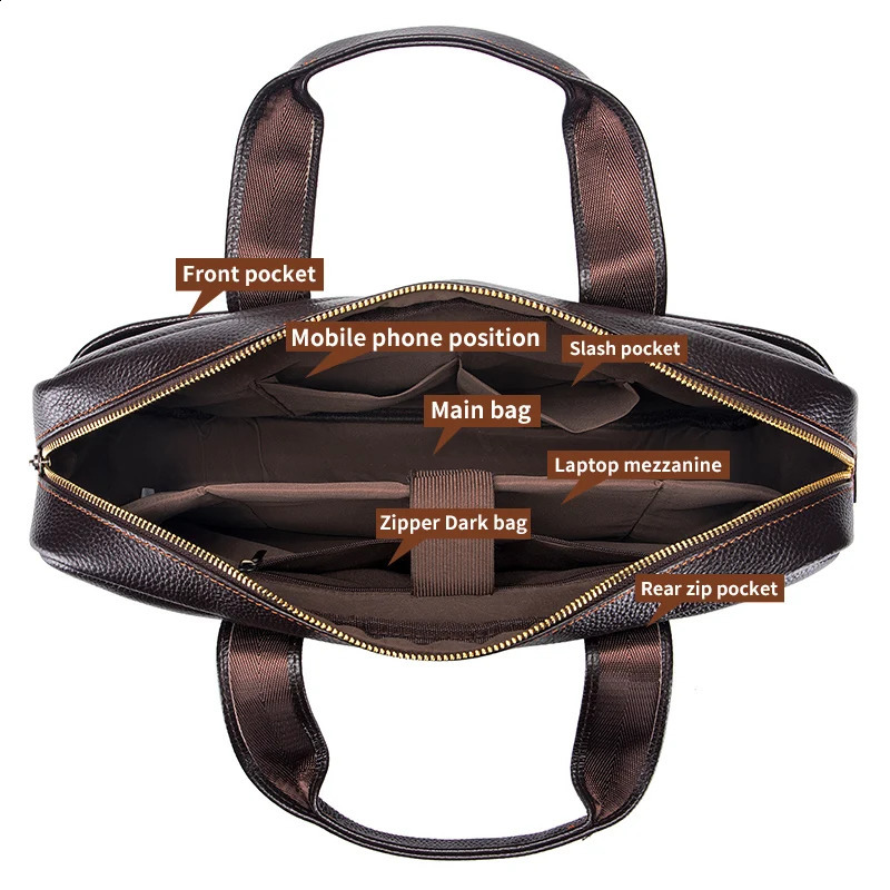 Mens leather handbag top layer cowhide brief case. Single shoulder diagonal cross large capacity computer bag business bag. 250410