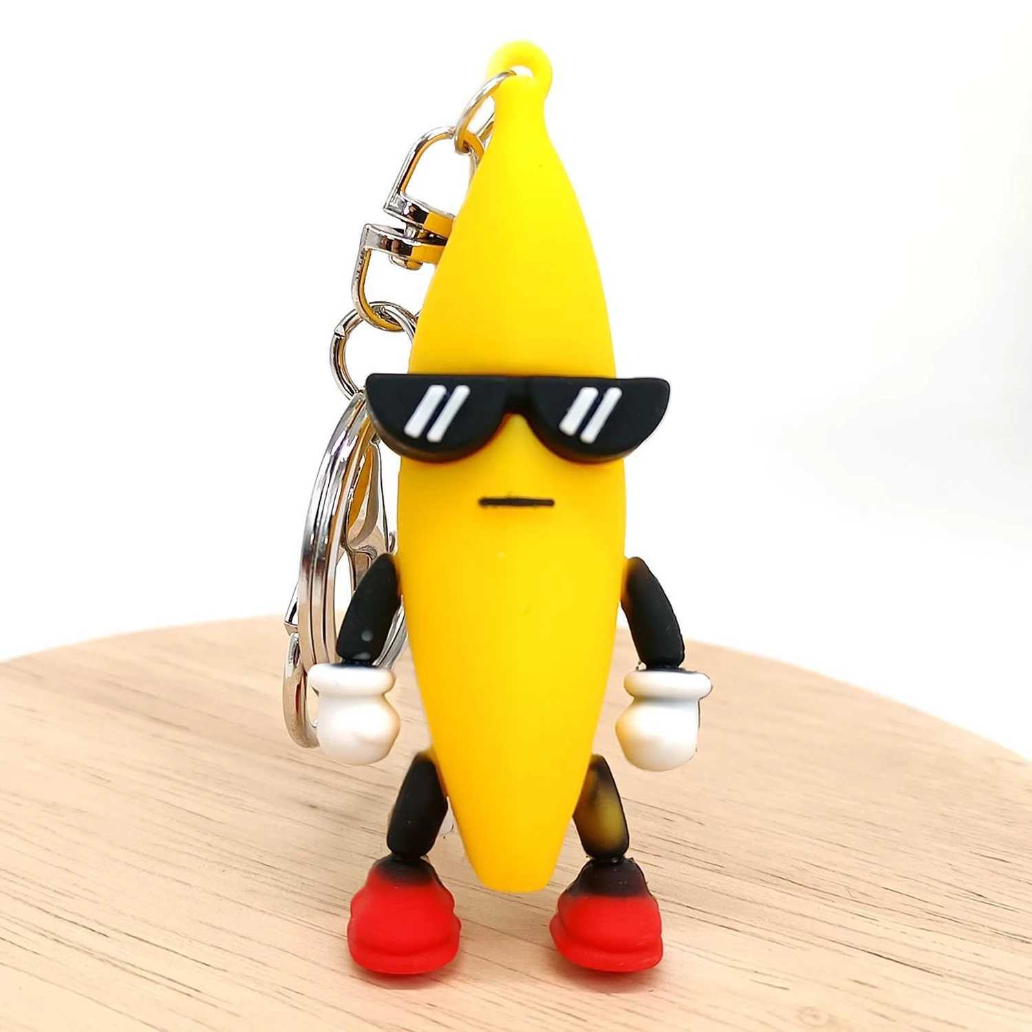 Creative rubber banana doll keychain fun cartoon characters pressure relief toy bag pendant keychain W250411