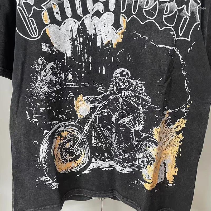 Men's T Shirts Quality Cotton Vintage Washed Black T-Shirt Men Women Streetwear Skeleton Print Shirt Loose Tee Tops